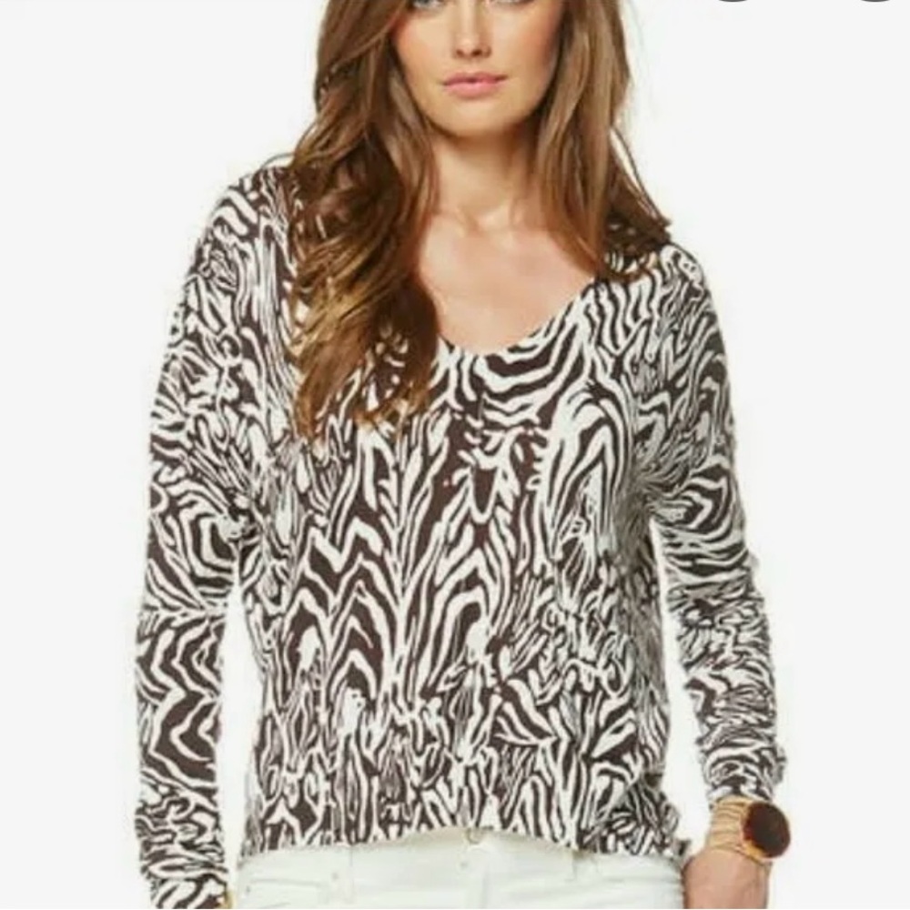 Lilly Pulitzer Brown & Cream Eleni Zebra Print Long Sleeve Sweater w Pockets, XS